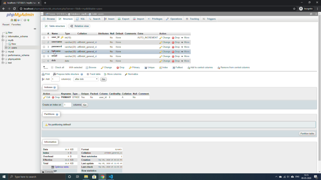 mysql-phpmyadmin-structure